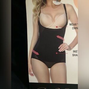 Prima Valentina black sheer mesh shaping scuba‎ panel bodysuit size small new